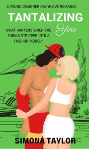 The cover of Tantalizing You featuring a handsome male stripper in a firefighter's uniform being undressed by a beautiful young blond girl.